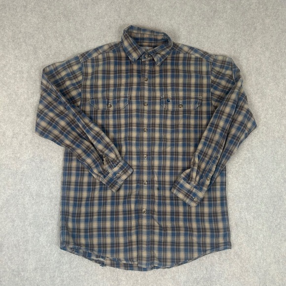 Carhartt Other - Carhartt Button Down Shirt Mens Medium Blue Tan Plaid Long‎ Sleeve Workwear 1237
